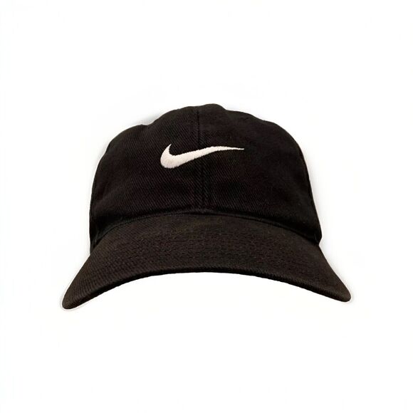 Vintage 90s Nike Swoosh Black Retrofit Team Adjustable Snapback Hat Black Tags - Picture 1 of 9